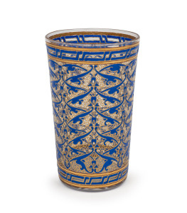 PHILIPPE-JOSEPH BROCARD fine quality antique French glass tumbler with blue enamel and gilt decoration, circa 1870s, signed "Brocard, France". 10cm high.