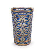 PHILIPPE-JOSEPH BROCARD fine quality antique French glass tumbler with blue enamel and gilt decoration, circa 1870s, signed "Brocard, France". 10cm high.