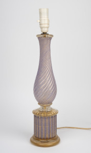 BAROVIER & TOSO pink Murano glass table lamp with gold foil inclusions, mid 20th century, bearing original paper label "Barovier & Toso, Murano, Made In Italy", 51cm high.