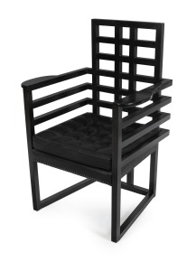 JOSEF HOFFMANN "Armloffel" ebonised oak armchair, circa 1980s, made under license, bearing original label and plaque "Hoffmann, Made by Wittmann, Austria", 93cm high, 66cm across the arms.