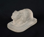 LALIQUE French frosted art glass paperweight, acid etched "R. Lalique, France, ROTTERDAM LLOYD, ROYAL DUTCH MAIL", 5cm high, 9cm long.
