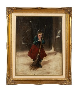 ARTIST UNKNOWN, (portrait of a girl in the snow), oil on canvas, signed lower left "C. Novele" ?, 50 x 40cm, 64 x 54cm overall.