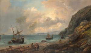 WILLIAM McEVOY (Ireland,19th century), Coast Scene, oil on board, signed lower right and titled to plaque on the mount, 44 x 75cm, 74 x 104cm overall.