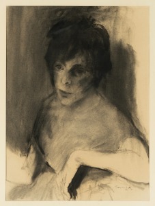 JEAN WELZ (South Africa 1908-1975), Portrait Of Pauline Rosenberg, 1966, charcoal and wash on paper, signed lower right "Jean Welz, '66", Pieter Wenning Gallery label verso, 57 x 43cm, 82 x 68cm overall.