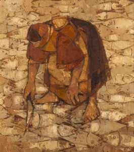 AILEEN LIPKIN (South Africa 1933-1994), (African figures), oil on board, signed lower right "Lipkin, '63", 77 x 68cm, 82 x 72cm overall.
