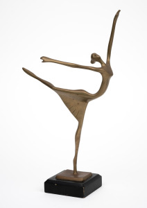 ARTIST UNKNOWN cast brass statue of a ballerina on ebonized timber case, mid 20th century, ​​​​​​​33cm high.