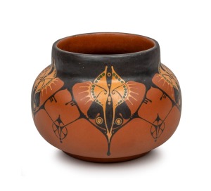 DISTEL Dutch Art Nouveau pottery vase, early 20th century, black factory mark to base "Distel, Amsterdam, Holland", 17cm high, 22cm wide.