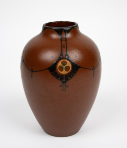 DISTEL Dutch Art Nouveau pottery vase, early 20th century, black factory mark to base "Distel, Amsterdam, Holland", 18cm high.