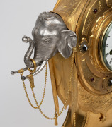 An antique French figural mantle clock in a fine quality engraved gilt ormolu case with silver plated elephant mounts to the side and agate cabochon decoration, enamel dial with Roman numerals and breguet style hands. Time and bell striking eight day move - 3