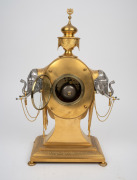 An antique French figural mantle clock in a fine quality engraved gilt ormolu case with silver plated elephant mounts to the side and agate cabochon decoration, enamel dial with Roman numerals and breguet style hands. Time and bell striking eight day move - 4