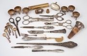 Assorted antique and vintage sterling silver and silver plated implements, condiments, spoons, stoppers, etc, (qty).