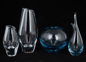 HOLMEGAARD two Danish ice blue art glass vases; together with two ORREFORS clear glass vases, (4 items), the largest 22cm high.