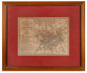 [BATTLE OF WATERLOO] "PLAN de la BATAILLE de MONT St. JEAN, Ville de Waterloo au BELLE-ALLIANCE" antique hand-coloured detailed lithograph map of the battlefield, attractively framed and mounted, 19th century, 44 x 52cm overall.