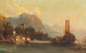 E. MYERS, On the Rhine, oil on board, signed and titled lower right, 30 x 47cm, 48.5 x 66cm overall.