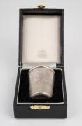 "JUST A THIMBLE FULL" novelty oversized English sterling silver thimble in original fitted case, made in Birmingham, 20th century, ​​​​​​​5cm high, 36 grams. - 2