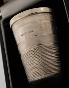 "JUST A THIMBLE FULL" novelty oversized English sterling silver thimble in original fitted case, made in Birmingham, 20th century, ​​​​​​​5cm high, 36 grams. - 3