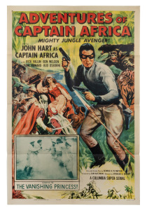 THE ADVENTURES OF CAPTAIN AFRICA - JOHN HART: Original 1955 27 x 41" one-sheet U.S. theatrical release movie poster for chapter 10 of the serial, titled "The Vanishing Princess!".