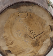 REMUED green and brown glazed pottery jug with applied gumnuts, leaf and branch handle, incised "Remued, 54LM", 25cm high - 2