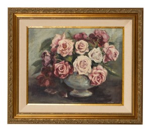 DORA McRAE (1908-2003), (roses), oil on canvas board, signed lower right "Dora McRae", 37 x 46cm, 56 x 66cm overall.