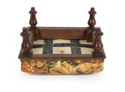 An Australian cedar footstool with floral upholstered top, New South Wales origin, circa 1855, 19cm high, 35cm wide, 35cm deep. - 2