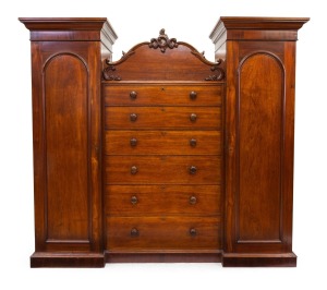 A fine quality antique Colonial Australian cedar Beaconsfield wardrobe with full cedar secondary construction and original blackwood knobs, New South Wales origin, circa 1840s, 204cm high, 230cm wide, 67cm deep.