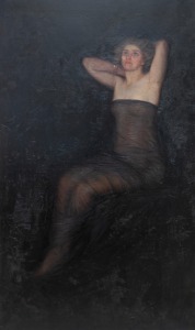 JOHN SAMUEL WATKINS (1866-1942), The Model (Victoria), oil on canvas, signed lower right "J. S. Watkins, 1908", bearing paper label verso which appears to say "Victoria", (We note that the painting was titled "The Model" in the below mentioned provenance)