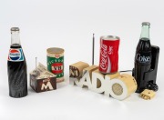Group of four novelty advertising radios including Victoria Bitter, Big M, Pepsi and "RADIO"; together with a Coca-Cola novelty "Buddy" bottle telephone and a dancing can, (6 items), the Pepsi bottle 23.5cm high.