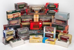 Die-Cast model trams, buses and cars, mostly new old stock in boxes, brands include CORGI and MATCHBOX MODELS OF YESTERYEAR, (30 items).