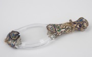A Napoleon III antique French crystal snuff bottle with champleve enamel and silver gilt mounts, retaining original internal stopper, 19th century, 11.3cm high. - 2