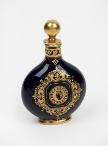 COALPORT antique English blue porcelain scent bottle with gilt decoration, 19th century, ​​​​​​​12.5cm high.