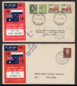 Aerophilately & Flight Covers: September 1953 (AAMC.1323 & 1324) Sydney - Hollandia (Dutch New Guinea), and Hollandia - Lae (Papua New Guinea) QANTAS first flight covers, each bearing the appropriate vignette and both signed by the captain (#1324) or the 