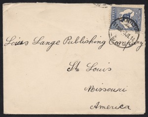 Kangaroos - First Watermark: July 1914 usage of a single 2&frac12;d Indigo on a cover from HAMILTON VIC., to St. Louis, Missouri, U.S.A.
