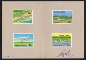 SAMOA: 1973 (SG.409-12) International Airport, set of four Imperforate Proofs mounted within the original Courvoisier folder, which is also signed by the artist and dated "12.12.72".