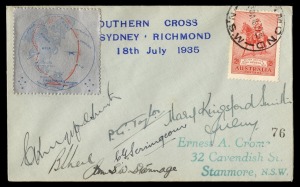 Aerophilately & Flight Covers: The Last Flight of the "Southern Cross" 18 July 1935 (AAMC.515) a cover (#76) carried from Mascot to Richmond, with special vignette showing the route the aeroplane had followed around the world; signed by Charles Kingsford 