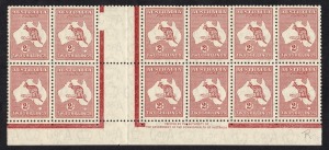 Kangaroos - CofA Watermark: 2/- Maroon (SG.212) interpanneau Authority Imprint blk.4+14mm gutter+8, MUH. (12). BW:41zb.