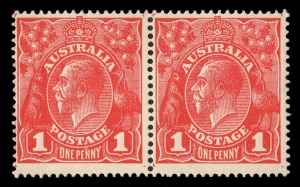 KGV Heads - Single Watermark: 1d Carmine-Red, Die 1 + Die 2 horizontal pair, (2) MUH.