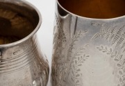 Two antique English sterling silver christening mugs, 19th century, ​​​​​​​the larger 9cm high, 192 grams total. - 2