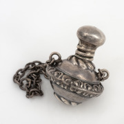 An antique English sterling silver chatelaine bottle, made by Frederick Stone of Birmingham, circa 1901, ​​​​​​​6.cm high overall including chain.