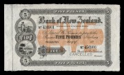BANK OF NEW ZEALAND, Five Pounds sterling, Wellington, (19- printed), discordant numbers No.436901 - No.456900, printed both sides, officially perforated 'CANCELLED', imprint of Bradbury Wilkinson & Co.Ld. Engravers & c. London, '12th August 1903' handwri