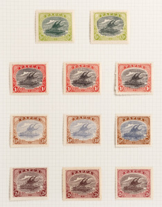 PAPUA: 1916-32 collection in an album, with the &frac12;d - 10/- Lakatois, mostly present in both printings, the 9d & 1/3 issued later, the TWO PENCE Overprints incl. a "POSTACE" variety and the 1931 Surcharges, (35). M/MLH.