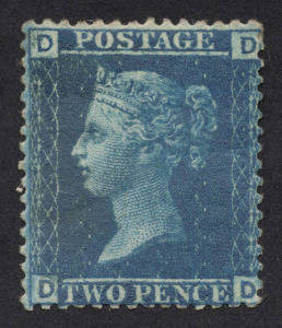GREAT BRITAIN: 1858 (SG.45) Watermark Large Crown, 2d blue [DD], Plate 9, Mint, with large part o.g. Cat.&pound;350.