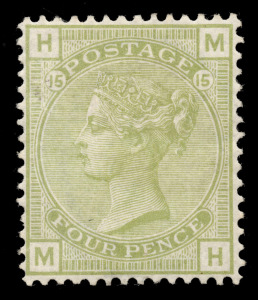 GREAT BRITAIN: 1873-80 (SG.153) Watermark Garter, 4d sage-green, Plate 15, some o.g. Cat.&pound;1,600.