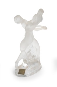 LALIQUE French frosted glass figural group, engraved "Lalique, France" and bearing original foil labels, ​​​​​​​25.5cm high.