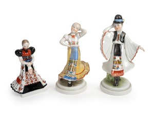 HEREND group of three Hungarian porcelain statuettes, 20th century, factory marks to base, the largest 17cm high.