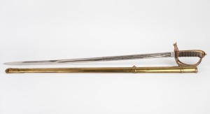 Royal Fusiliers (City of London Regiment) infantry Officer's sword in brass scabbard, 19th century, ​​​​​​​100cm long.