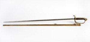 WILKINSON antique English parade sword with Queen Victoria cypher, in original brass scabbard, 19th century, 96cm long.