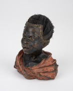 An antique Austrian cold painted bronze figural pen wipe in the form of a Nubian bust, circa 1900, 10cm high. - 2