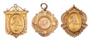 PINNAROO FOOTBALL CLUB: Prize fob in gold (9ct; 4.30g), reverse inscribed "Pinnaroo Football Assoc. Presented to S.Foster. Pinnaroo F.B.C. Premiers. 1920", also award fob in gold (9ct; 4.29g), reverse inscribed "Pinnaroo Football Club. Season 1920. Presen
