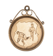 ST MARK'S FOOTBALL CLUB (PORT PIRIE): Prize medal in gold (9ct; 8.32g), scroll and ring top suspension, reverse inscribed, "St M.F.C. - Presented by H.E.Le Lievre. - Most improved player - L.P.Sandcry - 1912"; condition EF.