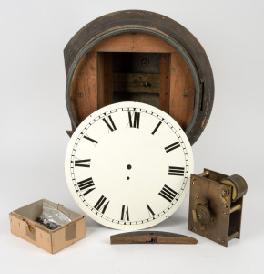 An antique English double dial station platform clock by "John Walker, South Molton Street of London, 370 S.W.", single train chain fusee movement in mahogany case, 19th century. Note: Barn find relic condition for the restorer. 58cm high overall.